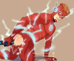 ass dc_comics dildo dildo_in_ass green_eyes male pants_rip red_hair suit the_flash wally_west