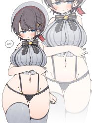 1girls black_hair blue_eyes blush breasts female female_only hololive hololive_gen_2 hololive_japan kuma_no_bansoukou large_breasts looking_at_viewer oozora_subaru solo thighs virtual_youtuber wide_hips