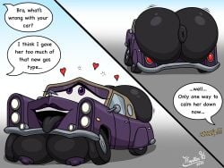 ahe_gao anthro anus anus_focus black_body breast_flattening breast_press breast_squeeze breasts breasts_bigger_than_head breasts_out bubble_ass bubble_butt car cars_(film) comic comic_panel donut_anus eyelashes eyes_crossed eyes_rolling_back female female_only heart_symbol living_car living_machine living_vehicle metallic_body oc purple_eyes purple_lipstick purple_nipples regina_(zakuinatophat) rubber squishing_ass tfmaster96 tongue tongue_out