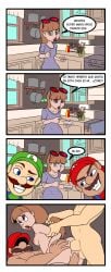 2boys anal anal_sex brooklyn_lady_(mario_movie) cellphone colored comic double_penetration dyriuck_kaos edited elorkomarrano female goofy_ahh light-skinned_female luigi mario mario_(series) spanish_text super_mario_bros._(2023_film) text_bubble vaginal_penetration