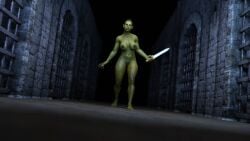 1girls 3d completely_nude completely_nude_female green_skin green_skinned_female ironclawroo nude nude_female orc orc_female original sword weapon