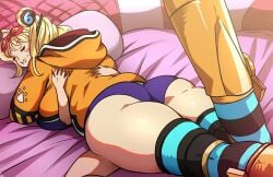 1boy 1girls breast_smother clothed clothing cuddling female female_focus hug larger_female male mosbles one_piece one_piece:_egghead_arc sleeping smothering straight thick_ass thick_thighs underpants underwear vegapunk_york wholesome