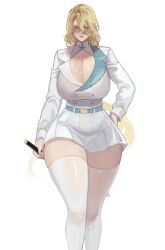 big_breasts bleach bleach:_the_thousand-year_blood_war blonde_hair breasts cleavage dialogue female genderswap_(mtf) huge_breasts jugram_haschwalth k4onozeda04 large_breasts long_hair rule_63 shirt skirt sternritter sword thighhighs weapon wide_hips