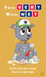 absurd_res bodily_fluids canid canine canis clothing collar cum cum_covered cum_pool domestic_dog feral genital_fluids hat headgear headwear hi_res male mammal messy paw_patrol rocky_(paw_patrol) solo spread_legs spreading zelt