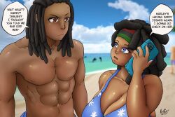 beach dark-skinned_female kaori_(renoahemiru) renoahemiru tagme