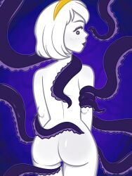 ass behind_view black_lipstick felinicanarchy heart-shaped_pupils heart_eyes highres homestuck hourglass_figure lipstick ribbed_tentacle rose_lalonde self_upload short_hair teasing tentacle tentacle thigh_gap white_hair wide_hips