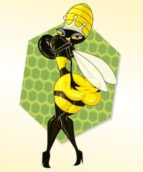 anthro ass ass_grab ass_spread bee bee_girl big_ass big_boobs big_breasts big_eyes black_skin breast_hug breast_squeeze breasts cartoon_network curvaceous curvy curvy_female curvy_figure dress female four_arms groping hand_on_breast high_heels huge_ass huge_breasts insects looking_at_viewer looking_back mad_critter open_mouth queen queen_bea secret_squirrel_show self_fondle self_grope shiny_skin taller_girl thick_ass tongue_out topless wings yellow_dress