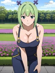 1girls ai_generated big_breasts blesseddo brandish_mew fairy_tail green_hair looking_at_viewer short_hair smiling