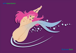 1girls english_text erin_esurance esurance female female_only hair jpg listenertom mascot mermaid nude pink_hair pussy solo text