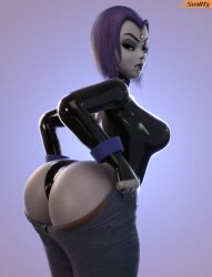 1girls 3d ass ass_focus big_ass big_breasts big_butt bottom_heavy cartoon_network dat_ass dc dc_comics dumptruck_ass fat_ass_teen female haughty_face latex_leotard leotard looking_back pants pawg pulling_up_pants purple_hair raven_(dc) small_pants smitty34 solo superheroine teen_titans