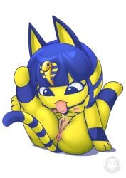 2024 absurd_res animal_crossing ankha ankha_(animal_crossing) anthro anus areola ass autocunnilingus blue_eyes blue_hair bodily_fluids breasts clitoral_hood domestic_cat egyptian egyptian_headdress eyelashes felid feline felis female female_only genitals hair hi_res mammal masturbation mysticalpha nintendo nipples nude_female oral oral_masturbation pink_anus pink_areola pink_pussy pubes pussy saliva saliva_string simple_background sitting solo spread_legs spreading tongue tongue_out vaginal_masturbation vaginal_penetration white_background yellow_body