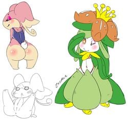 ass audino blush clothes color female female_only interspecies lilligant multiple_females multiple_girls nude pokemon raised_legs sitting tagme vulva wink zeeman