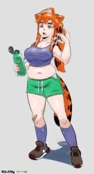 anthro cat_ears cat_tail catgirl chubby chubby_female cleavage ear_piercing female female_focus female_only gaffy_(kolsan) garfield_(series) garfield_the_cat kolsan midriff pale-skinned_female pale_skin rule_63 tight_clothing