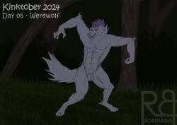 anthro canid canine fur hair hi_res male mammal monster muscular muscular_male mythological_canine mythological_creature mythology purple_hair ravenspart robin888b solo were werecanid werecanine werewolf white_body white_fur