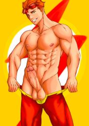 cock dc_comics green_eyes kid_flash male male_only muscular_male pants_pull red_hair wally_west young_justice young_justice_(cartoon)