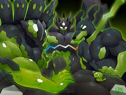 absurd_res anthro balls big_pecs erection game_freak gay generation_6_pokemon generation_7_pokemon genitals glowing group hi_res legendary_pokemon male male/male male_only masturbation muscular muscular_male nintendo nude nude_male pecs penis pokemon pokemon_(species) saury_(artist) zygarde zygarde_10_forme zygarde_complete_forme zygarde_core