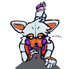 anthro duo faceless_character faceless_male fellatio five_nights_at_freddy's five_nights_at_freddy's_world humanoid kukowuko lolbit_(fnaf) male male/female oral oral_penetration penetration penile scottgames sex