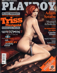 1girls 2011 3d arm_covers_breast ass cd_projekt_red character_name cover_page dagger english_text logo nude playboy playboy_magazine polish_text red_hair solo solo_female text text_box the_witcher_(series) the_witcher_2:_assassins_of_kings title translation_request triss_merigold upc