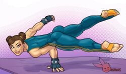 1girl 1girls big_butt bodysuit brown_eyes brown_hair bubble_butt chun-li dat_ass feet feet_up female female_only fully_clothed light-skinned_female pinup rabies-t-lagomorph soles solo stirrup_legwear street_fighter street_fighter_alpha tight_clothing toes