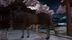 16:9_aspect_ratio 1boy animal animal_genitalia animal_penis architecture artorias_(artist) ass bent_over big_breasts breasts brown_hair cloud doggy_style east_asian_architecture equine extreme_content female full_moon high_resolution horse horse_penis interspecies kunimitsu large_breasts limited_visibility long_hair male mammal moon night night_sky nipples nude outdoors penis petals sex shrine sky star_(sky) starry_sky straight taken_from_behind tekken tekken_tag_tournament torii tree vaginal_penetration zoophilia