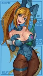 blonde_hair blue_eyes breasts female female_only metroid nintendo saiykik samus_aran solo