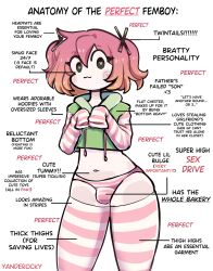 1boy :3 bulge english_text femboy femboy_only green_hoodie long_sleeves male male_only pink_hair small_penis solo striped_thighhighs swirl_pattern text text_background thick_thighs thighhighs twintails yanderocky