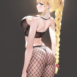 ai_generated ass blue_eyes braid braided_ponytail light_hair long_hair no_panties pantyhose ponytail