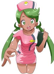 1girls breasts clipboard dress green_eyes green_hair holding_clipboard looking_at_viewer mallow_(pokemon) medium_breasts nintendo nurse nurse_cap nurse_uniform ookamiuo pink_dress pokemon pokemon_(anime) pokemon_sm twintails