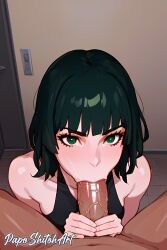 1boy 1boy1girl 1girls 2023 :>= ai_generated black_penis detailed fellatio female fubuki_(one-punch_man) green_eyes green_hair male one-punch_man oral_penetration oral_sex paposhitoh pov pov_eye_contact pov_male room uncensored veiny_penis watermark