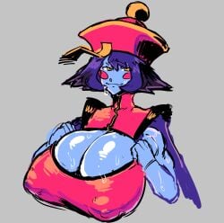 1girls 2022 2d big_breasts blue_body blue_skin breasts brycecarringto5 cleavage cleavage_cutout cleavage_overflow clothing color darkstalkers erect_nipples erect_nipples_under_clothes female female_only hat headgear hsien_ko large_breasts lei-lei lei_lei looking_at_viewer nipple_bulge nipples nipples_visible_through_clothing simple_background solo solo_female sweat sweating sweaty sweaty_arms sweaty_body sweaty_breasts sweaty_face yellow_eyes