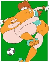 ass big_ass big_breasts boob_window breast_expansion breasts_bigger_than_head brown_hair bursting_breasts clothed crown female female_only football gigantic_breasts huge_breasts hyper_breasts letherhands69 mario_(series) mario_strikers nintendo nipple_bulge nipples_visible_through_clothing no_bra princess_daisy ripped_clothing soccer_ball soccer_uniform thighs underboob