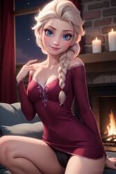 ai_generated blonde_hair blue_eyes disney disney_princess elsa_(frozen) frozen_(film) frozen_2 lewd looking_at_viewer panties panties_exposed panties_only