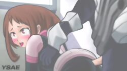 1boy 1girls ahe_gao ahegao anal anal_penetration anal_sex animated ass blush blushing bomb brown_hair clothed clothing cum cum_in_ass cum_inside edit fully_clothed funny hero_outfit_(mha) my_hero_academia ochako_uraraka ochako_uraraka_(hero_outfit) on_all_fours penis penis_out pounding rape self_upload sex tagme tenya_iida tenya_iida_(hero_outfit) video ysae