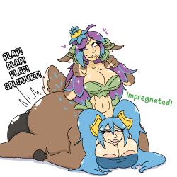 1futa 1girls areola_slip areolae blue_hair bottomless breasts centaur clothed clothing deer deer_girl deer_taur female futa_on_female futanari futanari_penetrating huge_areolae huge_balls huge_breasts human humanoid impregnation interspecies interspecies_impregnation kneeling league_of_legends light-skinned_female light-skinned_futanari light_skin lillia_(league_of_legends) lying_on_person milkbuni mostly_nude nipples on_floor plap pleasure_face prone_bone pulling_hair purple_hair restrained sex sona_buvelle taur