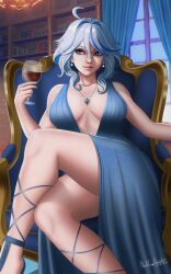 blackcapbandit blue_hair cleavage female furina_(genshin_impact) genshin_impact hoyoverse