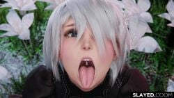 1boy 1girls 3d ahe_gao android animated blue_eyes cheek_bulge chewing_cum cum cum_in_mouth dark-skinned_male dark_skin ejaculation fellatio female gif hentaudio interracial large_penis male nier nier:_automata open_mouth oral outdoors penis short_hair slapping slapping_with_penis slayed.coom straight swallowing swallowing_cum tongue tongue_out uncensored uvula white_hair yorha_2b