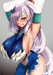 armpits arms_up enormous_breasts hololive hololive_indonesia hololive_indonesia_holoro large_breasts licking_lips long_hair looking_at_viewer pavolia_reine sweat virtual_youtuber whitewaffle