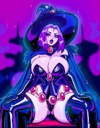 1girls big_ass big_breasts dc dc_comics female female_only huge_ass huge_breasts legs_apart rachel_roth raven_(dc) solo teen_titans theartofmathew thick_thighs thighhighs witch witch_hat