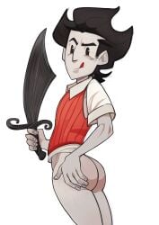 1boy ass big_ass big_butt black_hair bottomless butt domdumb12 don't_starve fat_ass fat_butt huge_ass huge_butt looking_at_viewer male male_only no_visible_genitalia solo sword thick_ass thick_butt tongue tongue_out wilson_percival_higgsbury