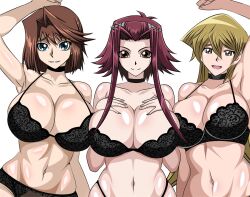 3girls akiza_izinski alexis_rhodes anzu_mazaki arianna_casoli armpits arms_up blonde_hair blue_eyes brown_eyes brown_hair choker izayoi_aki large_breasts lingerie long_hair mazaki_anzu midriff red_hair short_hair smile tea_gardner tenjouin_asuka yu-gi-oh! yu-gi-oh!_5d's yu-gi-oh!_gx yxyyxy