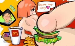 ass blush boob_burger breasts coca-cola dad_(japanese_mcdonald's_commercial) female fries mcdonald's mom_(japanese_mcdonald's_commercial) nude orange_hair thick_thighs yoru_mac your_order_is_ready_(meme)