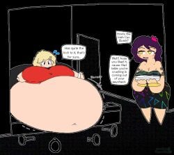 2girls huge_belly huge_breasts immobile nyx_(nyx_crabbing) nyx_crabbing oc onomatopoeia original_character overweight overweight_female ssbbw text text_bubble