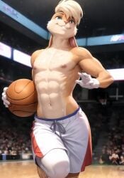 abs ai_generated anthro athletic athletic_male basketball basketball_(ball) basketball_court basketball_jersey basketball_shorts basketball_uniform bunny clothed clothing feet finaleclipse furry genderswap genderswap_(ftm) gloves lagomorph leporid lola_bunny looney_tunes male male_focus navel nipples paws rabbit revealing_clothes rule_63 solo solo_male space_jam stable_diffusion sweat sweating tagme warner_brothers