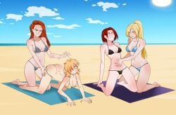 4girls all_fours angry anoneysnufftan applying_sunscreen ass beach belly_grab bikini blonde_hair bloodrayne blue_eyes chainmail_bikini crossover eastern_and_western_character embarrassed fangs female female_only hellsing humiliation imminent_death killer_lotion kneeling leaning_back long_hair massage multiple_girls murder ocean on_knees peril punishment rayne red_eyes red_hair red_sonja red_sonja_(comics) rubbing sand sarah_bryant seaside seras_victoria short_hair sky snuff summer sunbathing swimsuit towel vampire vampire_girl virtua_fighter