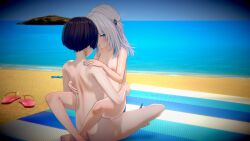 3d beach blue_eyes blue_nails breasts gawr_gura hololive hololive_english hololive_myth ihate9 multicolored_hair nude sex small_breasts virtual_youtuber