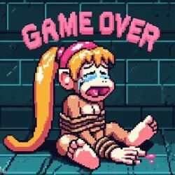 ai_generated anthro barefoot bondage crying defeated defeated_heroine dixie_kong donkey_kong_(series) game_over gameplay_mechanics tagme tied_up