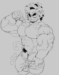 akachionmain anthro balls bara barazoku big_balls big_bulge big_penis bulge flexing furry male male_only monkey monochrome muscles muscular penis shirtless shorts solo solo_male