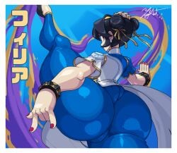 1girls 2023 absurd_res ass bottom_heavy capcom chun-li chun-li_(cosplay) earrings female female_focus filia_(skullgirls) hips huge_ass huge_thighs lipstick looking_at_viewer looking_back red_eyes red_lipstick samson_(skullgirls) skullgirls solo solo_female solo_focus street_fighter street_fighter_6 thick_thighs thighs thunder_thighs wide_hips zeusart