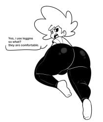 andrew_(lemonadepikachu) ass big_ass big_hair black_and_white bulge colorless femboy goldeneyensfw leggings lemonadepikachu line_art looking_at_viewer looking_back socks thick_thighs wide_hips