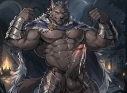 blaidd_(elden_ring) elden_ring fromsoftware furry grey_body leo_ai_art male_only muscular_male solo_male wolf